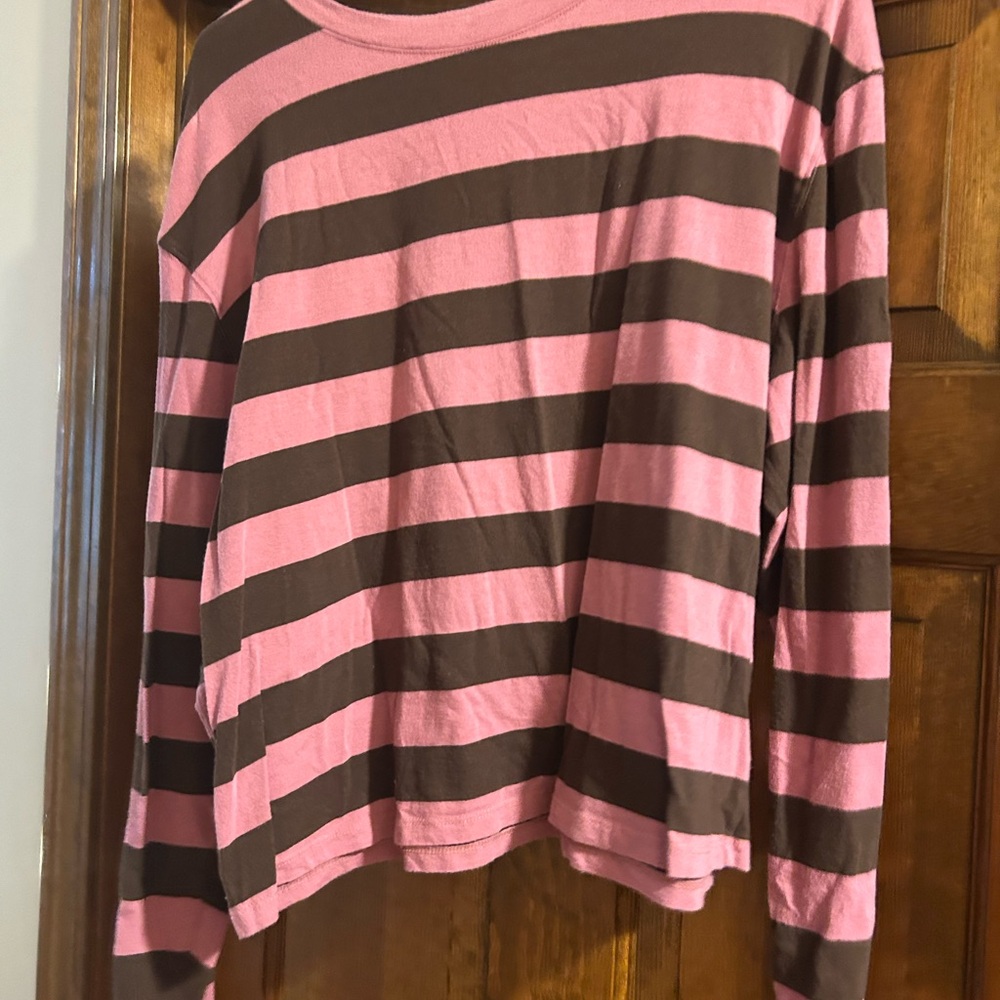 A New Day Pink and Brown Striped Top